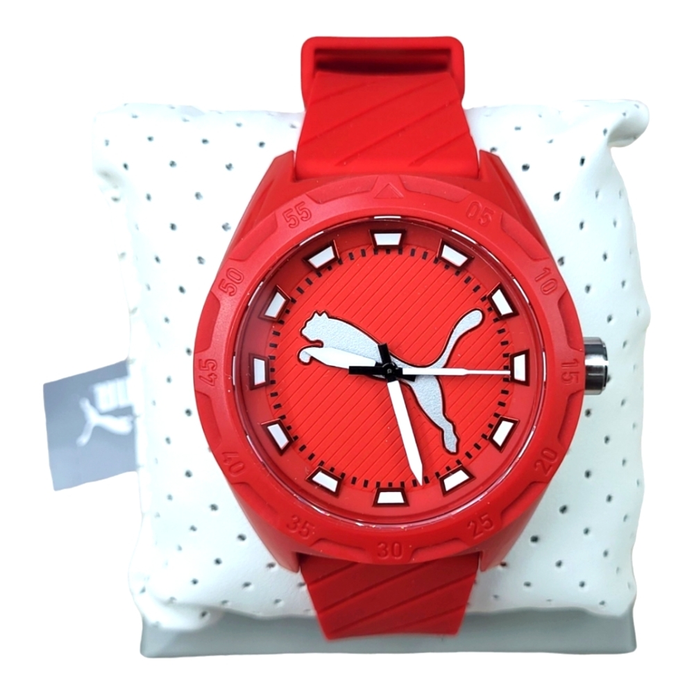 Puma Watch Mens Reset V2 Analog , Puma Cat Logo  Red Color ,  Water Resistant